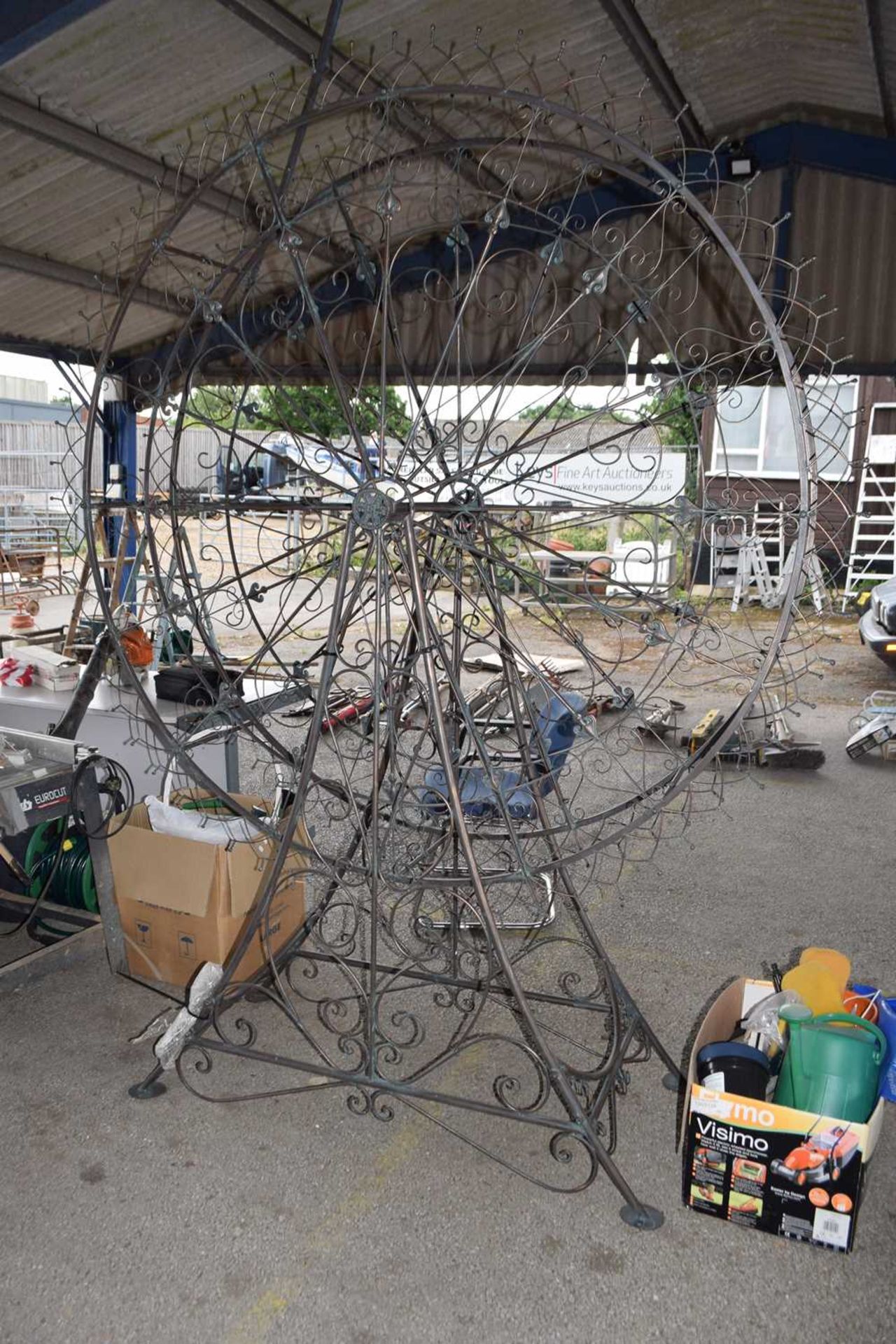 Large iron Ferris wheel with eight hanging glass lanterns - Image 2 of 2