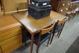 RETRO MID-CENTURY TEAK DINING TABLE AND TWO ACCOMPANYING CHAIRS, TABLE 123CM WIDE