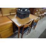 RETRO MID-CENTURY TEAK DINING TABLE AND TWO ACCOMPANYING CHAIRS, TABLE 123CM WIDE