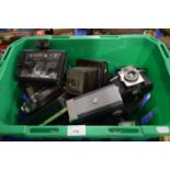 BOX OF VARIOUS VINTAGE CAMERAS