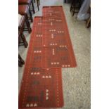 PAIR OF MODERN RED RUNNER CARPETS, 230CM LONG