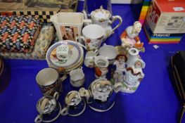 MIXED CERAMICS TO INCLUDE 19TH CENTURY STAFFORDSHIRE FIGURES, TEA WARES ETC