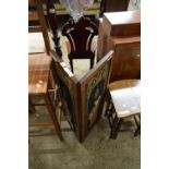 ORIENTAL SMALL SCREEN WITH NEEDLEWORK PANELS DEPICTING FIGURES, 84CM HIGH