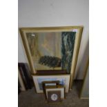 VARIOUS FRAMED PICTURES TO INCLUDE A COLOURED PRINT AFTER MONTAGUE DAWSON