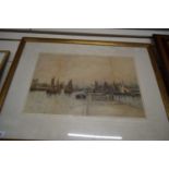 LATE 19TH/EARLY 20TH CENTURY BRITISH SCHOOL, STUDY OF HARBOUR SCENE WITH BOAT, WATERCOLOUR,