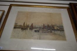 LATE 19TH/EARLY 20TH CENTURY BRITISH SCHOOL, STUDY OF HARBOUR SCENE WITH BOAT, WATERCOLOUR,