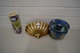 MIXED LOT COMPRISING BRETBY JARDINIERE AND VASE, A FURTHER GERMAN VASE AND A GILT WALL POCKET (4)