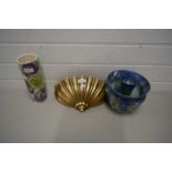 MIXED LOT COMPRISING BRETBY JARDINIERE AND VASE, A FURTHER GERMAN VASE AND A GILT WALL POCKET (4)