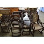 LARGE MIXED LOT OF VICTORIAN AND LATER CHAIRS (FOR RESTORATION) TO INCLUDE A PAIR OF CANE SEATED
