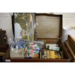 CASE OF MIXED ITEMS TO INCLUDE FRAMED PRINTS, CASH TIN, TABLE MATS ETC