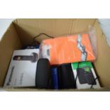 BOX OF VARIOUS VINTAGE MOBILE AND PORTABLE PHONES, DIGITAL CAMERA ETC
