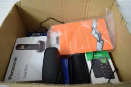 BOX OF VARIOUS VINTAGE MOBILE AND PORTABLE PHONES, DIGITAL CAMERA ETC