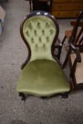 VICTORIAN BALLOON BACK CHAIR WITH GREEN UPHOLSTERY