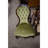 VICTORIAN BALLOON BACK CHAIR WITH GREEN UPHOLSTERY