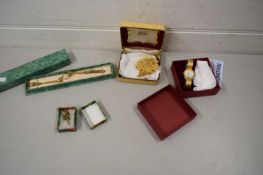 MIXED LOT COMPRISING AN INGERSOLL LADIES WATCH, SEKONDA LADIES WATCH AND A LARGE GOLD PLATED BROOCH,