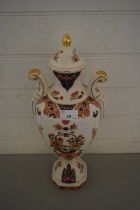 MODERN GILT AND FLORAL DECORATED LARGE DOUBLE HANDLED VASE