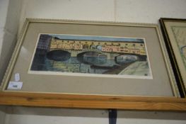 CONTINENTAL SCHOOL, COLOURED PRINT, PONTE VECCHINO, FLORENCE, F/G