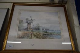 KEITH JOHNSON, STUDY OF A WINDMILL, WATERCOLOUR, F/G