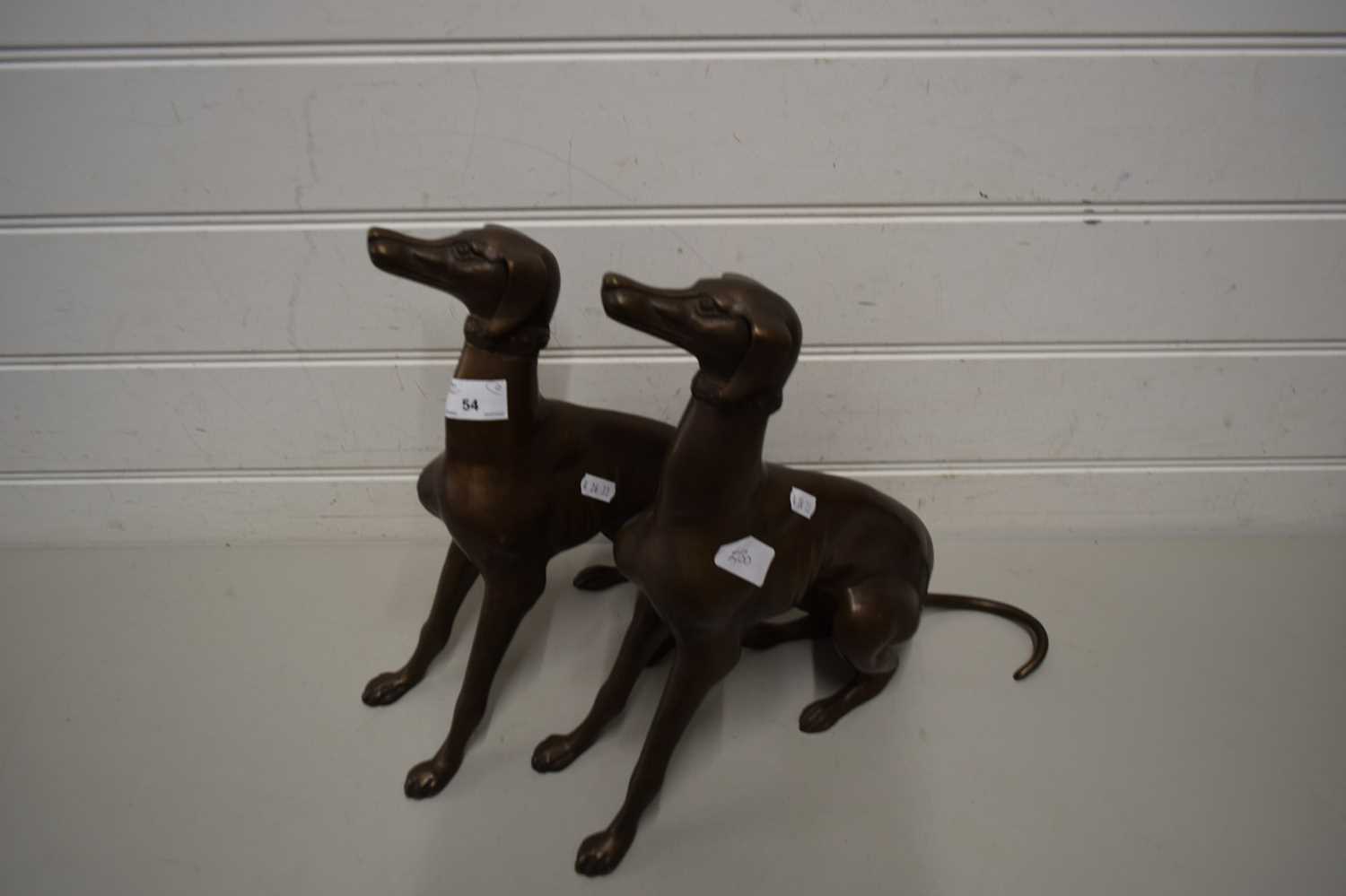 PAIR OF CONTEMPORARY BRONZED METAL MODELS OF GREYHOUNDS