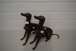 PAIR OF CONTEMPORARY BRONZED METAL MODELS OF GREYHOUNDS