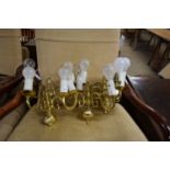 FIVE BRASS DOUBLE LIGHT WALL SCONCES