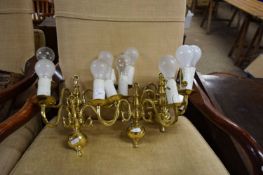FIVE BRASS DOUBLE LIGHT WALL SCONCES