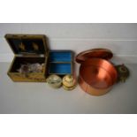 MIXED TINS, POLISHED STONE TRINKET BOX, CLOISONNE BOX, TURTLE BELL ETC