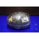 CHINESE SILVER PLATED EGG SHAPED CONTAINER