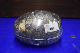 CHINESE SILVER PLATED EGG SHAPED CONTAINER