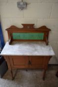 LATE VICTORIAN MARBLE TOP AND TILE BACK WASH STAND, 83CM WIDE