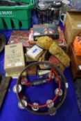 MIXED LOT - VARIOUS BOARD GAMES, STUDENTS MICROSCOPE, TAMBOURINES, TEDDY BEAR ETC