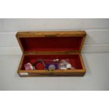 BOX OF MIXED ITEMS TO INCLUDE COMMEMORATIVE COINS, WRIST WATCH, CAMEO BROOCH ETC