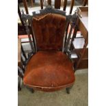 LATE VICTORIAN BUTTON BACK NURSING CHAIR (FOR RESTORATION)