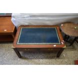 RECTANGULAR COFFEE TABLE WITH BLUE LEATHER INSET TOP, 91CM WIDE