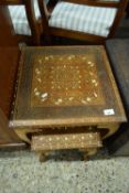 TWO 20TH CENTURY INDIAN CARVED HARDWOOD AND INLAID OCCASIONAL TABLES, LARGEST 44CM WIDE