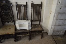 PAIR OF 17TH CENTURY OAK HIGH BACK HARD SEATED CHAIRS (FOR RESTORATION)