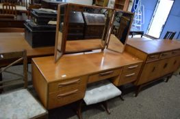 G-PLAN MID-CENTURY RETRO TEAK DRESSING TABLE WITH TRIPLE MIRRORED BACK AND ACCOMPANYING FOOT