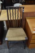 LATE 19TH CENTURY STICK BACK SIDE CHAIR WITH CORD COVERED SEAT