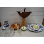MIXED LOT OF MODERN STUDIO POTTERY FIGURE, MASONS JUG, VICTORIAN MEAT PLATE AND OTHER CERAMICS AND