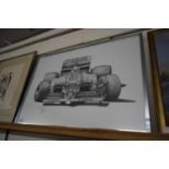 ALAN STAMMERS, BLACK AND WHITE PRINT, FORMULA 1 CAR