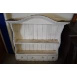 WHITE PAINTED PINE WALL SHELF WITH THREE INTEGRAL DRAWERS, 97CM WIDE