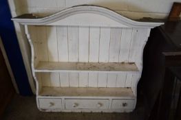 WHITE PAINTED PINE WALL SHELF WITH THREE INTEGRAL DRAWERS, 97CM WIDE
