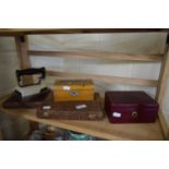 CASED CUTLERY, SMALL JEWELLERY BOX, MONEY BOX AND A VINTAGE FLAT IRON