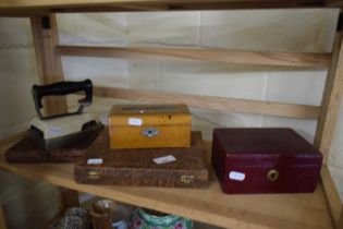 CASED CUTLERY, SMALL JEWELLERY BOX, MONEY BOX AND A VINTAGE FLAT IRON