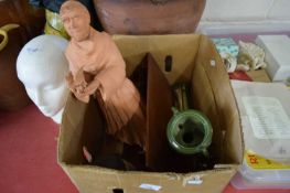 MIXED LOT TO INCLUDE A TERRACOTTA FIGURE OF A MONK