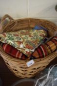 WICKER BASKET CONTAINING VARIOUS FABRICS