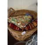 WICKER BASKET CONTAINING VARIOUS FABRICS