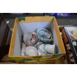 BOX OF MINIATURE TEA WARES TO INCLUDE A SMALL CHINESE CANTON CUP