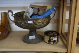 DOUBLE HANDLED METAL TAZZA AND VARIOUS ITEMS