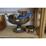 DOUBLE HANDLED METAL TAZZA AND VARIOUS ITEMS